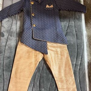 Navy and Tan Kids Outfit with Gold Buttons